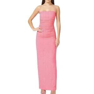New AFRM x Revolve Jennan Maxi Long Dress Knockout Pink Rhinestone Ruched Size M